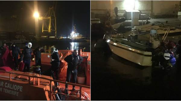 Imagen de los inmigrantes y de la patera interceptada Imagen de los inmigrantes y de la patera interceptada