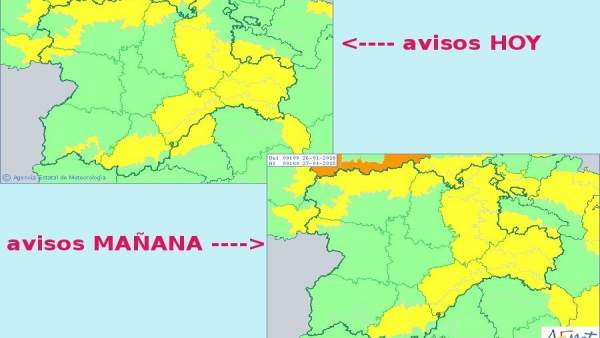 Cuadro descriptivo de la previsión de nevadas hasta el 26 de enero Cuadro descriptivo de la previsión de nevadas hasta el 26 de enero