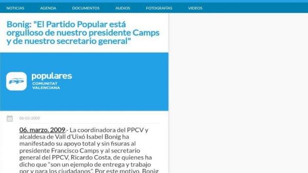 Comunicado de 2009 de Bonig sobre Camps y Costa Comunicado de 2009 de Bonig sobre Camps y Costa