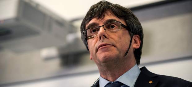 El expresidente de la Generalitat de Cataluña, Carles Puigdemont, durante su discurso en la Universidad de Copenhague.