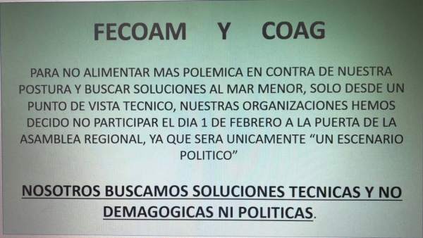 Imagen del cartel de Fecoam y COAG anunciando que se desmarcan Imagen del cartel de Fecoam y COAG anunciando que se desmarcan