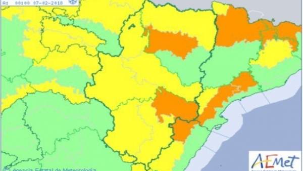 Aviso naranja por nevadas en el centro de Huesca y en el Bajo Aragón Aviso naranja por nevadas en el centro de Huesca y en el Bajo Aragón