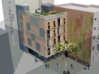 Imagen virtual de un bloque de viviendas prefabricado de los que se construirán en Barcelona.