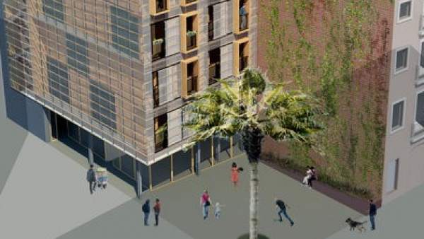 Imagen virtual de un bloque de viviendas prefabricado de los que se construirán en Barcelona. Imagen virtual de un bloque de viviendas prefabricado de los que se construirán en Barcelona.