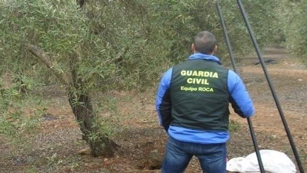 Un agente de la Guardia Civil en una finca Un agente de la Guardia Civil en una finca