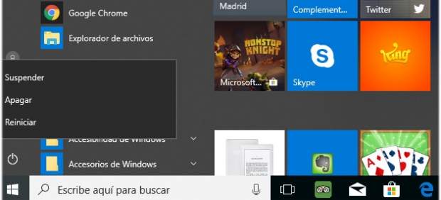 Opciones de apagado en el PC