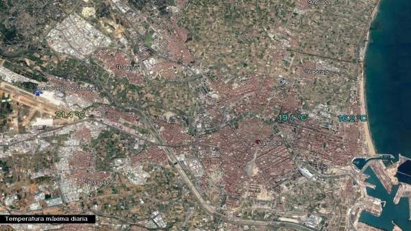 La brisa del mar rebaixa la màxima als 15ºC a la Marina de València mentre a l'aeroport puja fins als 21,4ºC La brisa del mar rebaixa la màxima als 15ºC a la Marina de València mentre a l'aeroport puja fins als 21,4ºC