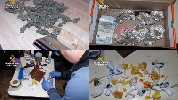 Imagen del operativo de la Guardia Civil, con las dosis de droga incautadas Imagen del operativo de la Guardia Civil, con las dosis de droga incautadas