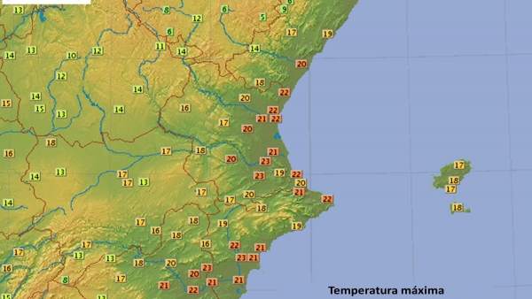 Temperauras máximas en la Comunitat Valenciana, 20 de febrero de 2018 Temperauras máximas en la Comunitat Valenciana, 20 de febrero de 2018