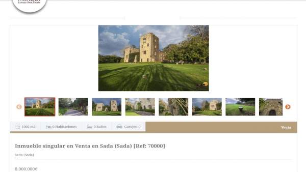 Web de la inmobiliaria en la que está a la venta el Pazo de Meirás Web de la inmobiliaria en la que está a la venta el Pazo de Meirás
