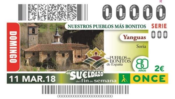 Modelo del cupón de la ONCE con la imagen de Yanguas (Soria) Modelo del cupón de la ONCE con la imagen de Yanguas (Soria)