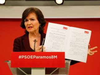 Carmen Calvo, secretaria de Igualdad del PSOE, este viernes en Ferraz.