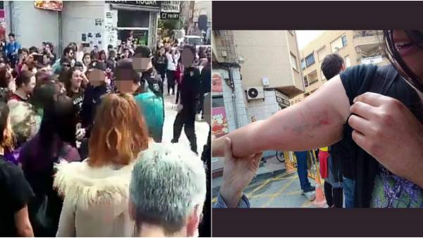 Imagen del momento del incidente y de una de las mujeres magulladas Imagen del momento del incidente y de una de las mujeres magulladas