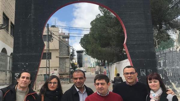 Hidalgo (izda.) durante el viaje a Palestina Hidalgo (izda.) durante el viaje a Palestina