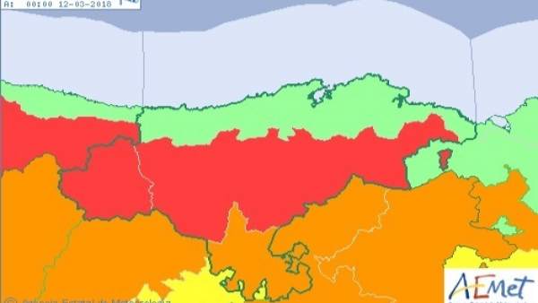 Nivel rojo por viento en Liébana, centro y valle de Villaverde Nivel rojo por viento en Liébana, centro y valle de Villaverde