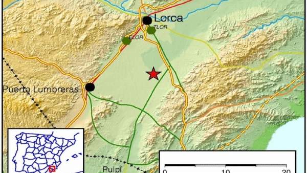 Imagen del lugar en el que se ha registrado el terremoto, en Lorca Imagen del lugar en el que se ha registrado el terremoto, en Lorca