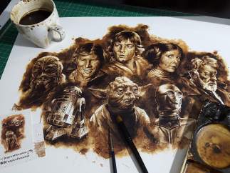Personajes de Star Wars pintados con café por Juapi