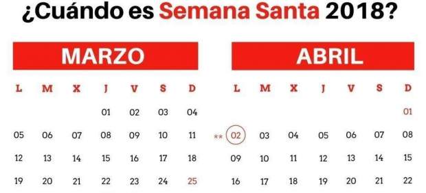 Fechas de Semana Santa 2018.