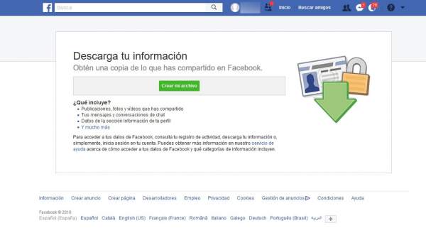 Descargar una copia de tu información Descargar una copia de tu información