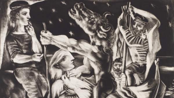 Pablo Picasso. Minotauro ciego guiado por una niña en la noche, Noviembre de 1934 Pablo Picasso. Minotauro ciego guiado por una niña en la noche, Noviembre de 1934