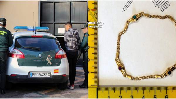 Imagen del detenido y de una de las joyas recuperadas Imagen del detenido y de una de las joyas recuperadas