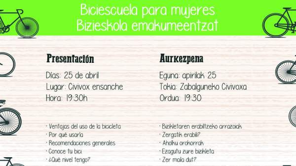 Cartel de la jornada de la Biciescuela para mujeres. Cartel de la jornada de la Biciescuela para mujeres.
