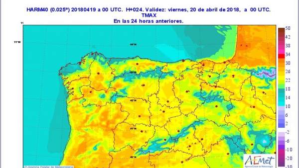 Cuadro descriptivo de la previsión de temperaturas en CyL Cuadro descriptivo de la previsión de temperaturas en CyL