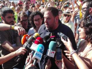 O.Junqueras en declaraciones durante la manifestación de la Diada