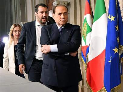 Silvio Berlusconi, Matteo Salvini y Giorgia Meloni