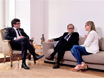 Carles Puigdemont, Quim Torra y Elsa Artadi de Junts per Catalunya reunidos.