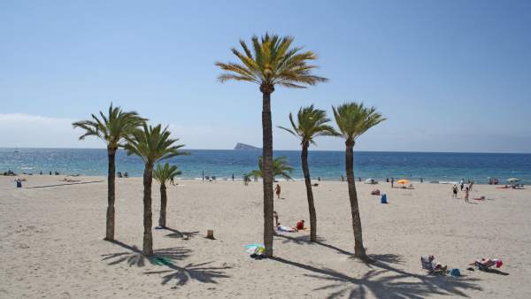 Playa de Benidorm con l'Illa al fondo Playa de Benidorm con l'Illa al fondo