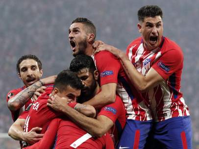 Los jugadores del Atlético festejan