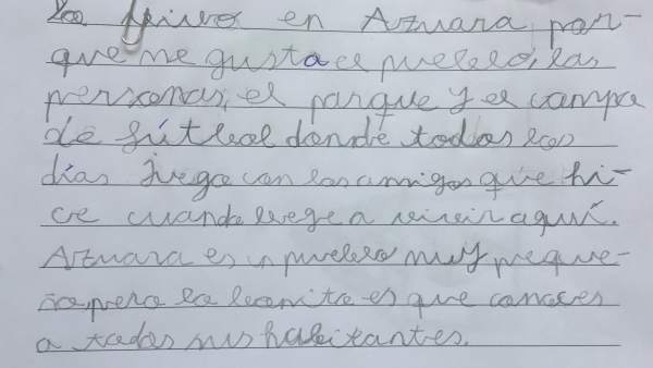 Una de las cartas sobre despoblación de un niño de la Comarca de Belchite Una de las cartas sobre despoblación de un niño de la Comarca de Belchite