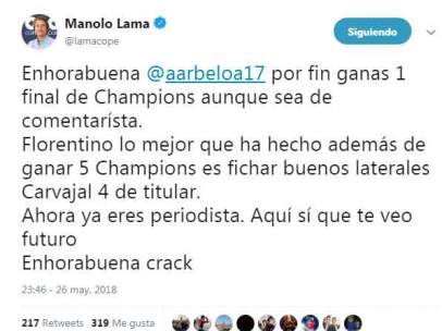 Tuit de Lama contra Arbeloa