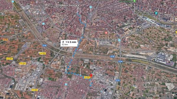 Distancia recorrida por la cabra entre València y Sedaví Distancia recorrida por la cabra entre València y Sedaví