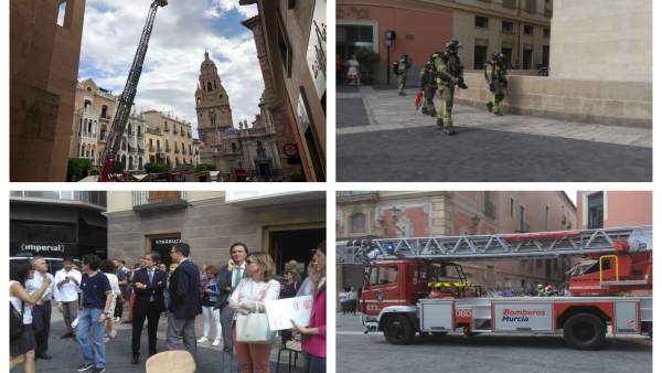 Imágenes de la intervención de los Bomberos en el Ayuntamiento de Murcia Imágenes de la intervención de los Bomberos en el Ayuntamiento de Murcia