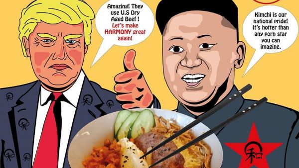 Cartel de un restaurante en Singapur ante la cumbre de Trum y Kim Jong-un Cartel de un restaurante en Singapur ante la cumbre de Trum y Kim Jong-un