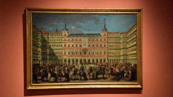 Una de las obras que forman parte de la exposición 'La Plaza Mayor. Retrato y máscara de Madrid' Una de las obras que forman parte de la exposición 'La Plaza Mayor. Retrato y máscara de Madrid'