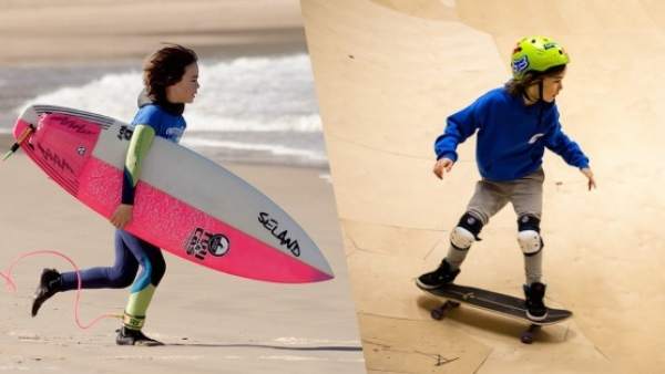 Niños haciendo surf y skate Niños haciendo surf y skate