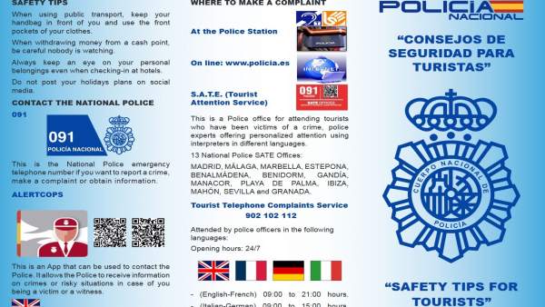 Tríptico de seguridad para los turistas Tríptico de seguridad para los turistas