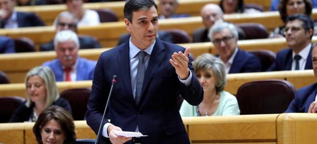 Pedro Sánchez, presidente del Gobierno, este martes en la sesión de control en el Senado.