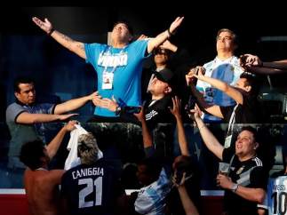 Diego Armando Maradona, durante el Argentina - Nigeria de Rusia 2018.