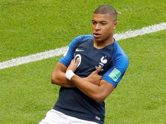 Kylian Mbappé celebra uno de sus goles en el Francia - Argentina de Rusia 2018.