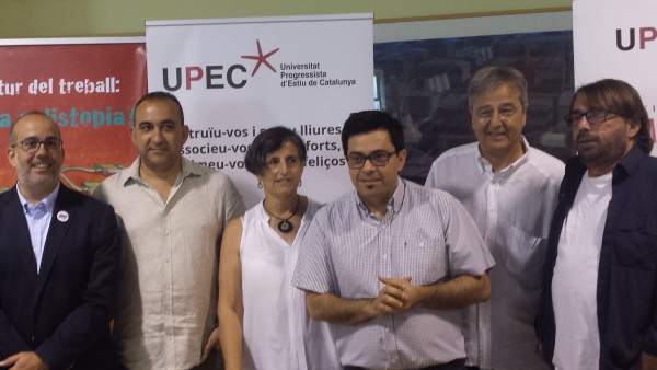 Oriol Lladó, Javier Pacheco, Gerardo Pisarello, Jordi Serrano y Camil Ros en la inauguración de la XIV Universitat Progressista d’Estiu. Oriol Lladó, Javier Pacheco, Gerardo Pisarello, Jordi Serrano y Camil Ros en la inauguración de la XIV Universitat Progressista d’Estiu.