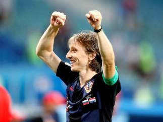 Luka Modric celebra el triunfo de Croacia ante Rusia en cuartos del Mundial 2018.