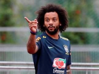 Marcelo, en un entrenamiento con la selección brasileña.