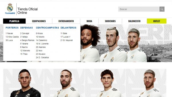 Captura de la tienda oficial del Real Madrid