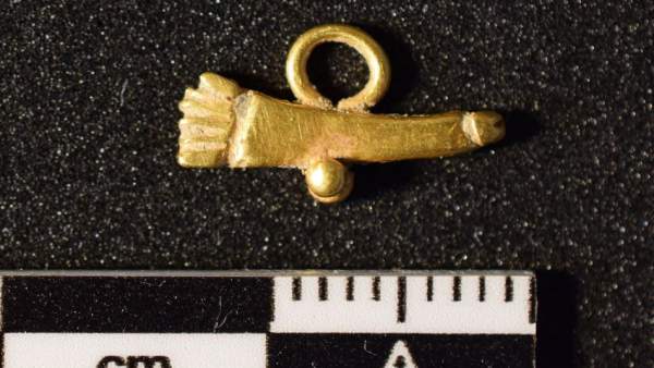 Pieza de oro con forma de pene encontrada en el yacimiento de Los Bañales Pieza de oro con forma de pene encontrada en el yacimiento de Los Bañales