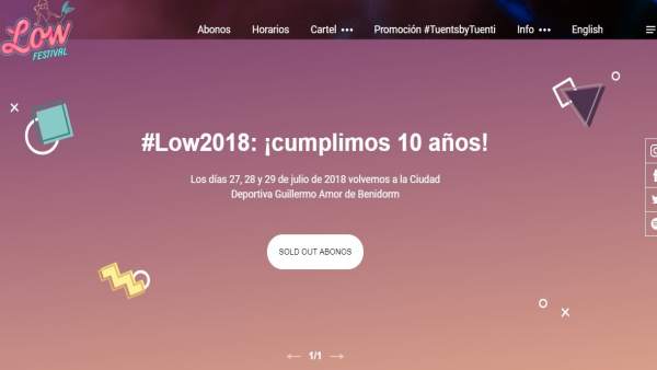 Pantalla de la web del Low con el aviso de 'Sold out', entradas agotadas Pantalla de la web del Low con el aviso de 'Sold out', entradas agotadas