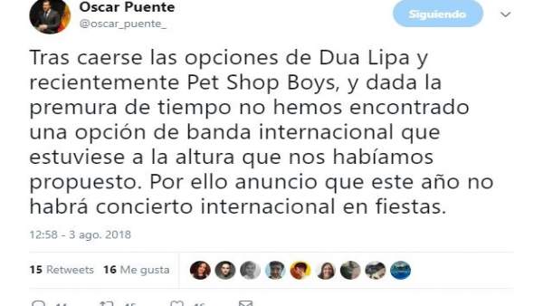 Valladolid.- Tuit de Óscar Puente Valladolid.- Tuit de Óscar Puente